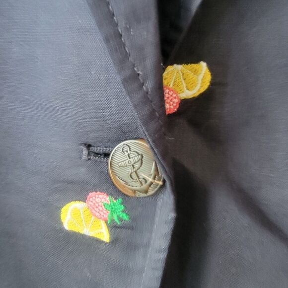 Talbots womens Embroidered Fruits Blazer size 10 linen blend navy 3/4 sleeve - Picture 5 of 7